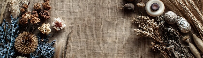 Dried Floral Arrangement on a Brown Textured Background