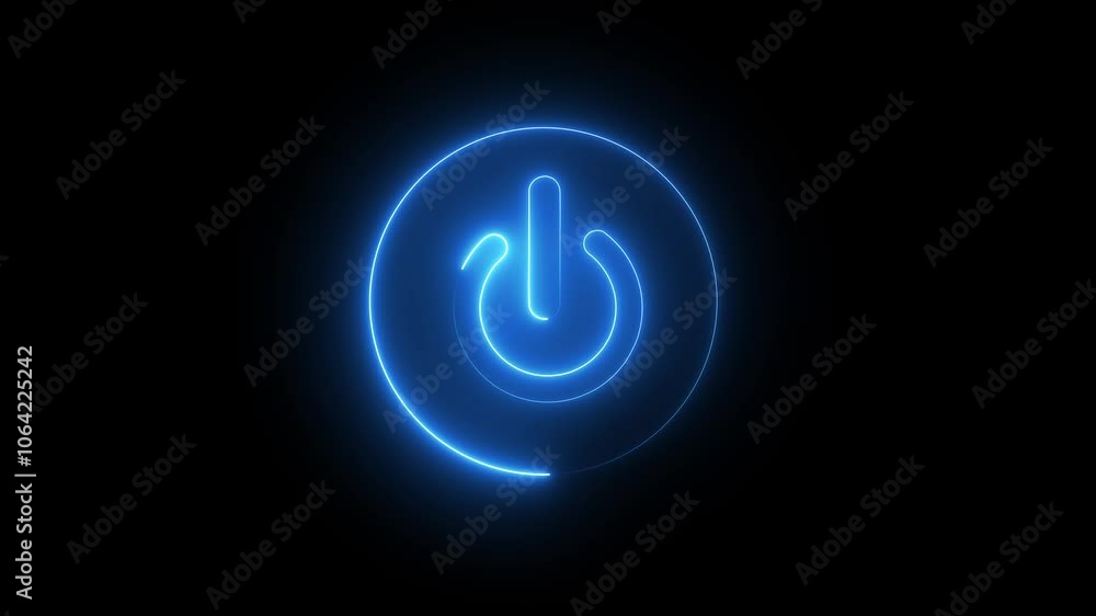 Poster animation of glowing neon power button icon power button icon power baton on off animation