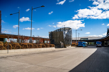 Fototapeta premium The bus terminal at Vaughan Metropolitan Centre. Vaughan, Canada - November 2, 2024.