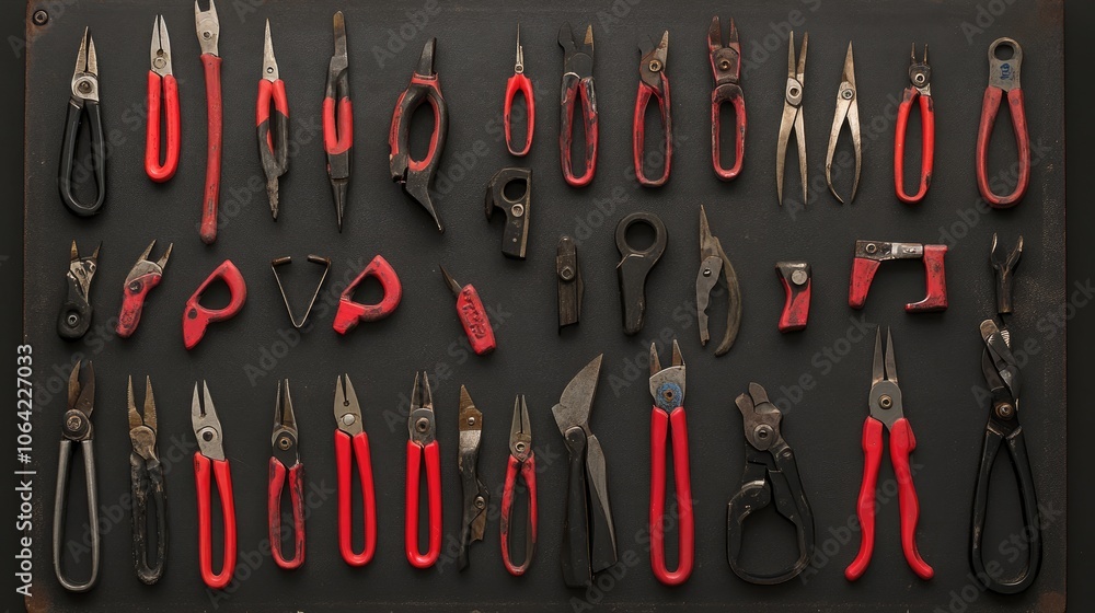 Poster assorted hand tools on a dark background