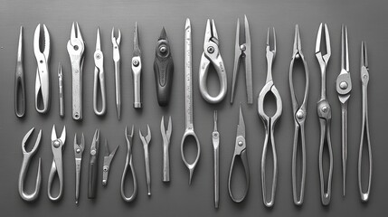 Diverse Collection of Hand Tools on a Gray Background