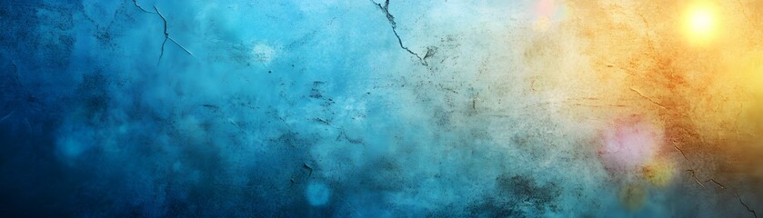 Obraz premium Abstract Textured Wall with Blue and Yellow Tones and Sun Glare