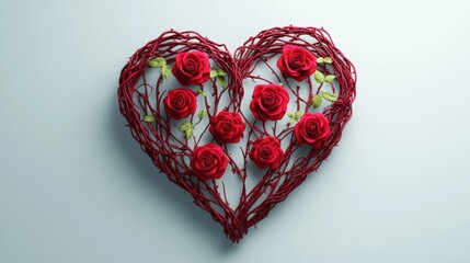 Romantic Heart Arrangement with Red Roses and Twigs