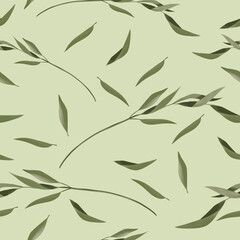 Seamless Pattern Illustration with Green Branches, with Long Sharp Leaves, for Printing and Web Design
