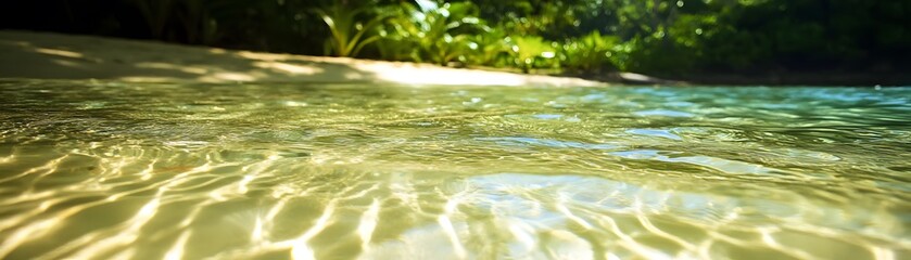 Sunlight Reflecting on Rippling Water with a Blurred Green Background