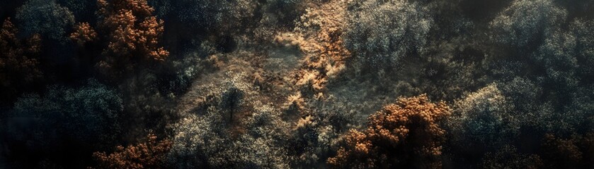 Abstract Aerial View of a Forest with Golden and Silver Tones