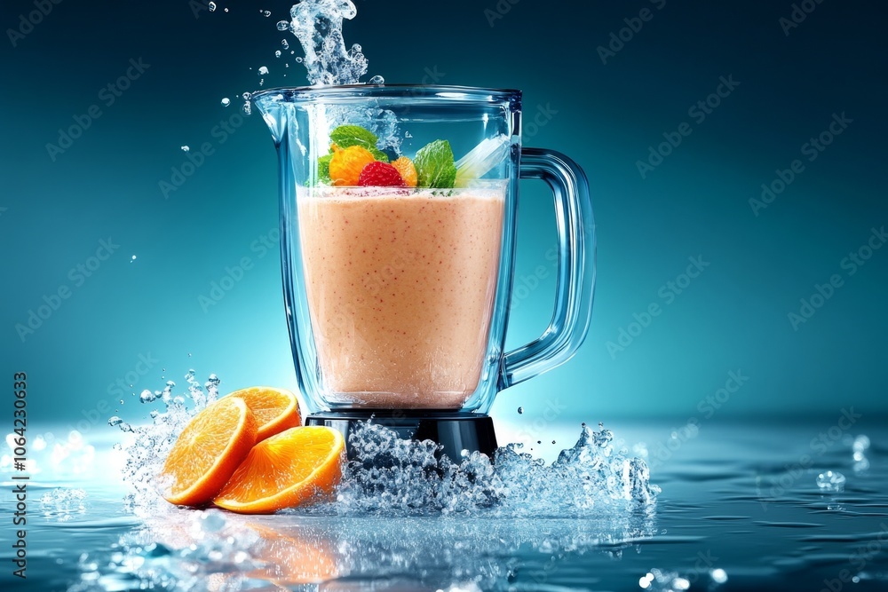 Aufkleber minimalist sketch of smoothie ingredients in a blender, using soft, light colors against a clean bac