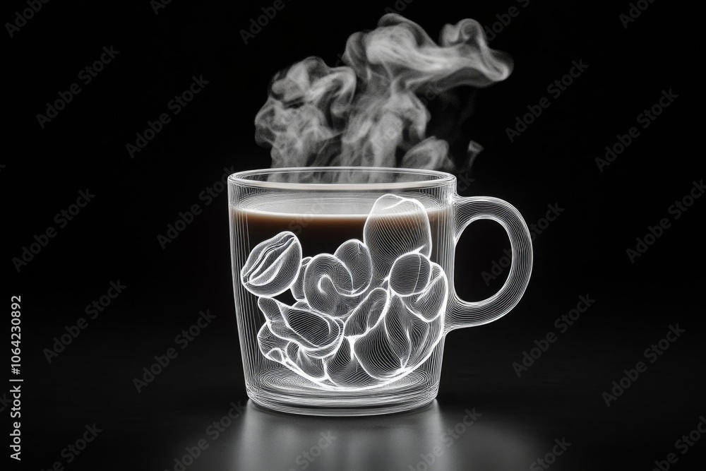 Poster Outline of a cup with steam rising, evoking coffee cravings, using clean, simple lines to capture the morning ritual