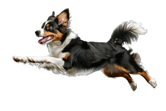 Happy dog jumping mid air transparent background  on transparent background