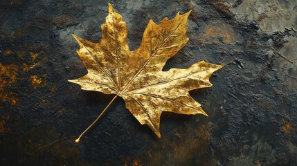 Golden Leaf on Rustic Surface