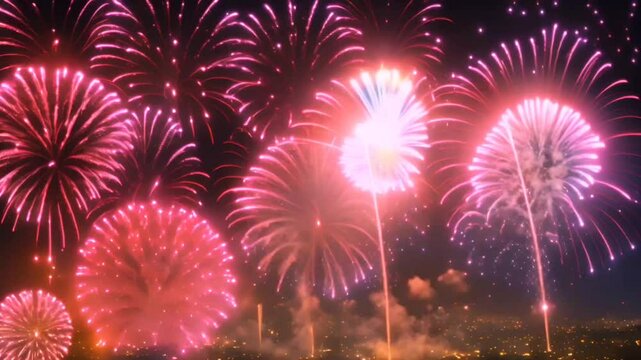 Spectacular fireworks display illuminating the night sky.