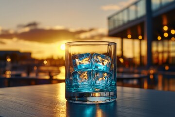 Silhouette of a glass with ice cubes, conveying a refreshing craving, with simplicity and elegance