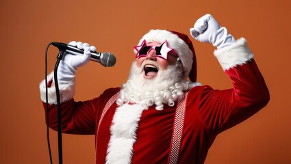Santa Claus, headphones, sunglasses, red sunglasses, white beard, Christmas, holiday, festive, modern Santa, cool Santa, party, celebration, joy, happiness, dancing, music lover, DJ Santa, entertainme