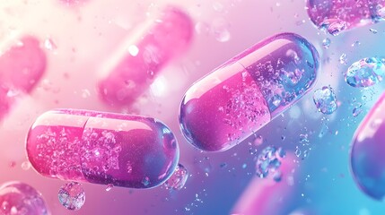 Vibrant Pharmaceutical Abstract with Soft Pill Capsules in Warm Gradient Lighting