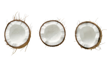 Three coconut halves isolated transparent background  on transparent background
