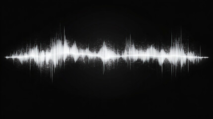 A white audio waveform on a black background, a sound wave, an audio user interface