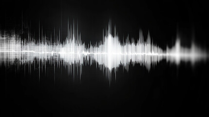 A white audio waveform on a black background, a sound wave, an audio user interface