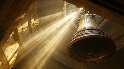 Large Metallic Bell in Illuminated Space