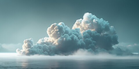 Petite ethereal cloud lightly hovering on expansive white background offering serene and minimalist view. Tranquil simplicity concept