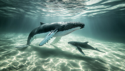 Fototapeta premium Dive into the Depths: An Awe-Inspiring Encounter with a Humpback Whale 