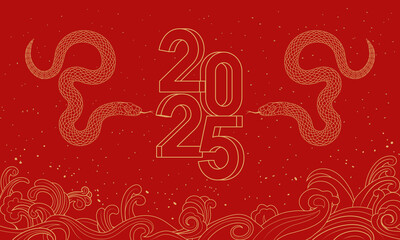 Chinese 2025 Year of the Snake festive red poster background	