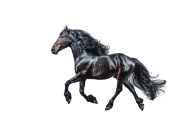 Black horse galloping  isolated transparent background  on transparent background