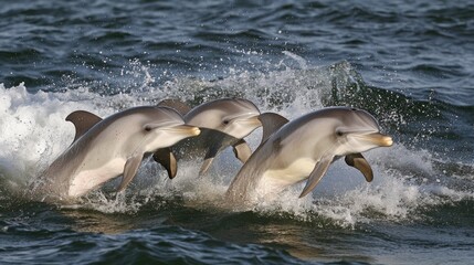 Naklejka premium Playful Dolphins Jumping in the Ocean Waves