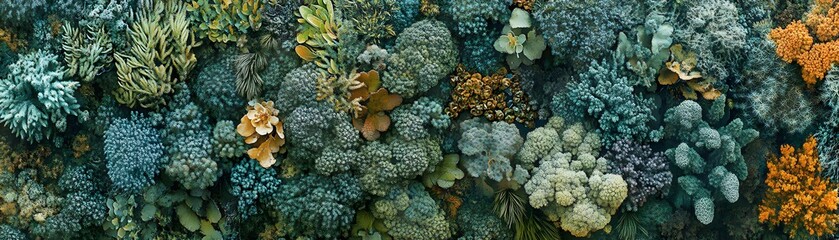 A Vibrant Wall of Green, Blue, and Yellow Lichen