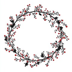 Black and Red Holly Wreath with Empty Center