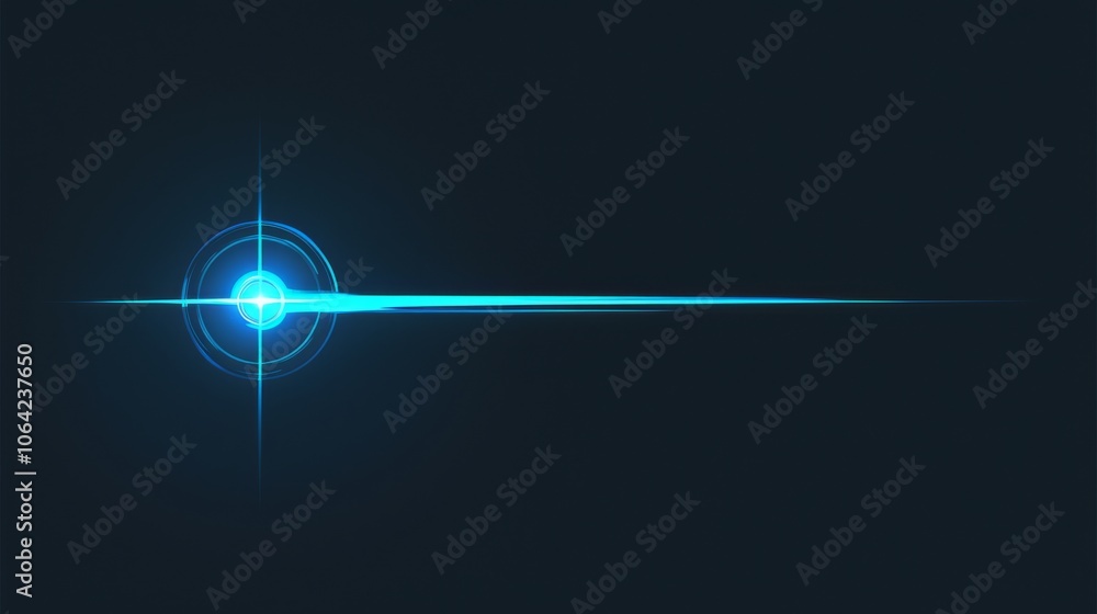 Poster blue laser beam light effect on a black background, simple vector illustration with smooth lines and