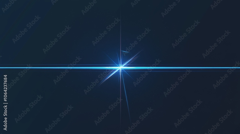Poster blue laser beam light effect on a black background, simple vector illustration with smooth lines and