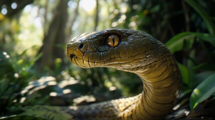 Fototapeta premium A cobra poised to strike with its hood expanded