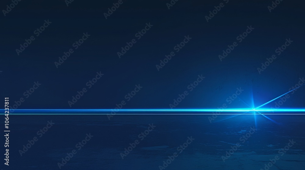 Poster blue laser beam light effect on a black background, simple vector illustration with smooth lines and
