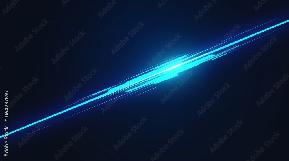 Poster blue laser beam light effect on a black background, simple vector illustration with smooth lines and