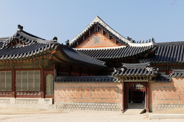 Fototapeta premium Traditional Architecture in Gyeongbokgung Palace. Seoul, Korea