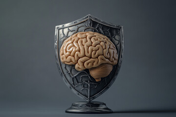 A brain covered in AI safety and security shields.