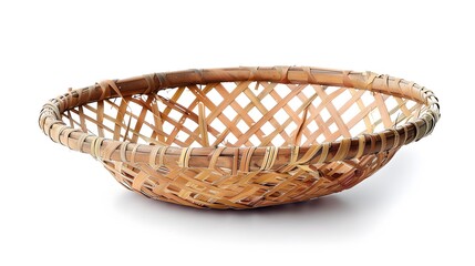 Fototapeta premium empty cane basket or tokri in hindi and topli in marathi, isolated over white background.