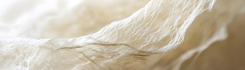 Obraz premium Close-up of Delicate White Threads on a Beige Surface