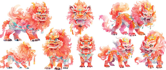 chinese new year lion and dragon watercolor clipart © dian's