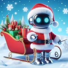 Mini ai robot santa claus with gifts and sleigh 