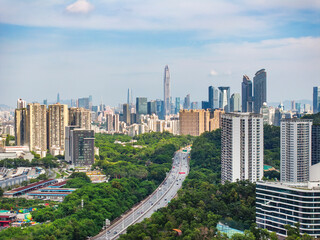 Obraz premium ShenZhen downtown landscape,drone aerial view of city in SHENZHEN.
