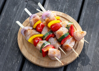 raw chicken and vegetable skewers