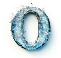 Water font letter O made of water on white background. blue liquid ocean. 3d