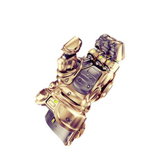 Futuristic robotic hand with intricate metallic design making thumbs up gesture in glowing light on a gradient background