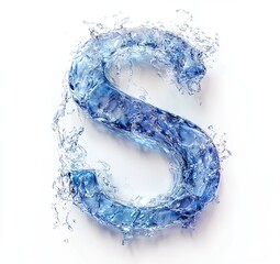 Water font letter S made of water on white background. blue liquid ocean. 3d