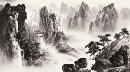 Zen Essence: A Modern Take on Traditional Chinese Ink Landscape