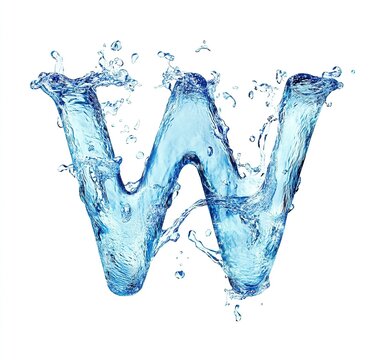 Water font letter W made of water on white background. blue liquid ocean. 3d