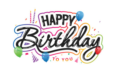 Happy birthday vector transparent background. happy birthday text with stars