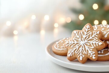 A plate of cookies with a snowflake design on them