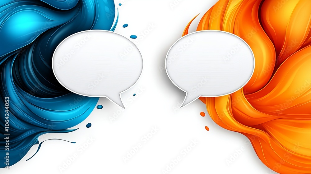 Poster engaging conversations emerge from dynamic visuals representing dialogue bubbles in vibrant colors